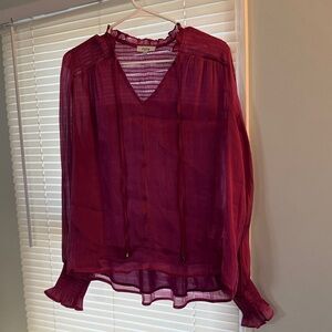 Fate Sheer Burgundy Peasant Blouse